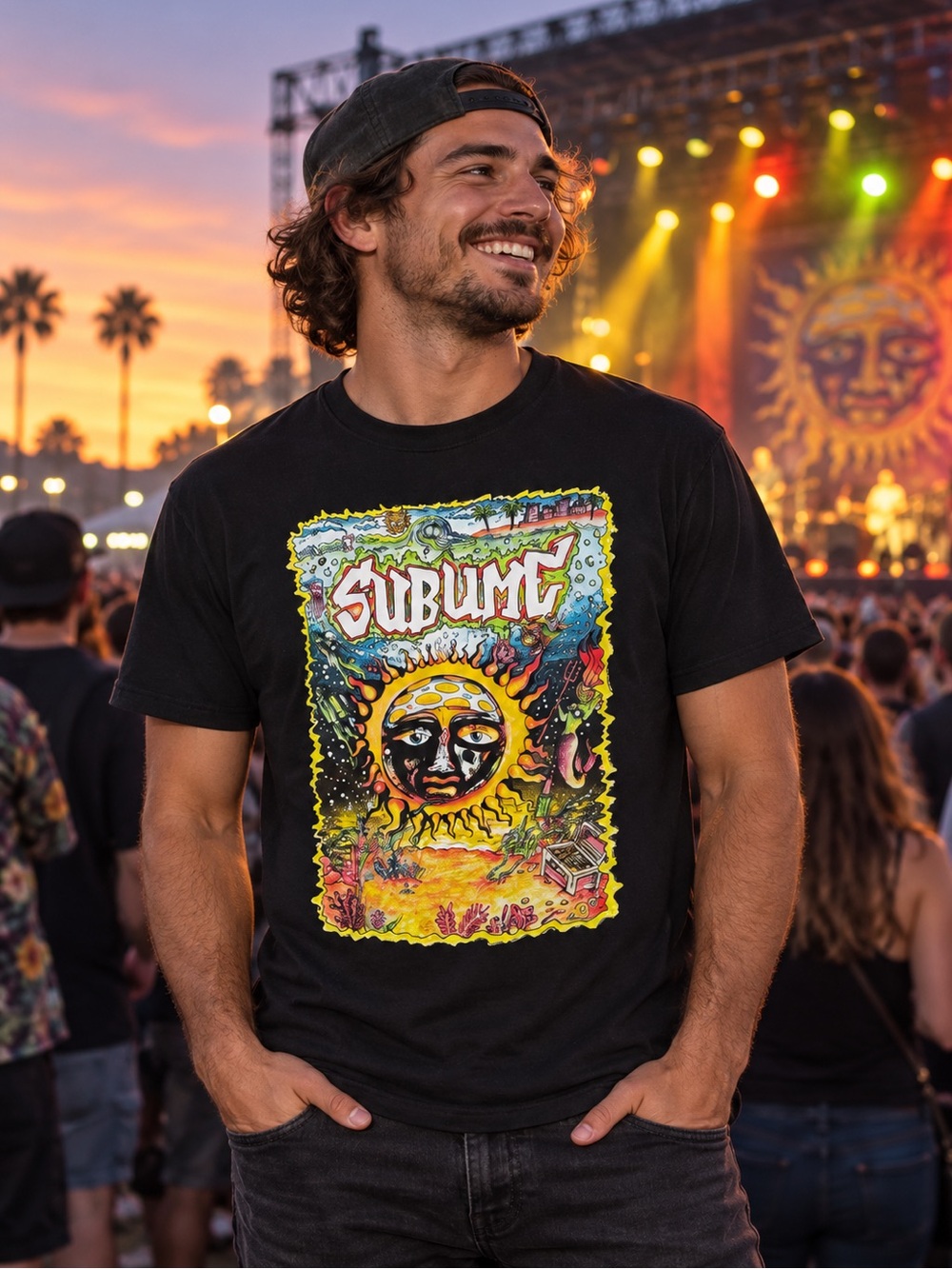 Sublime Band T-Shirt Men’s Size L Black Multicolor Sun Face Graphic Cotton EUC